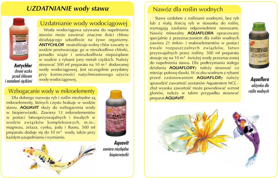 ANTYCHLOR neutralizuje wolny chlor zawarty w wodzie przetwarzaj¹c go w nieszkodliwe chlorki, ponadto wi¹ e i unieszkodliwia niepo ¹dane w wodzie z rybami jony metali ciê kich.