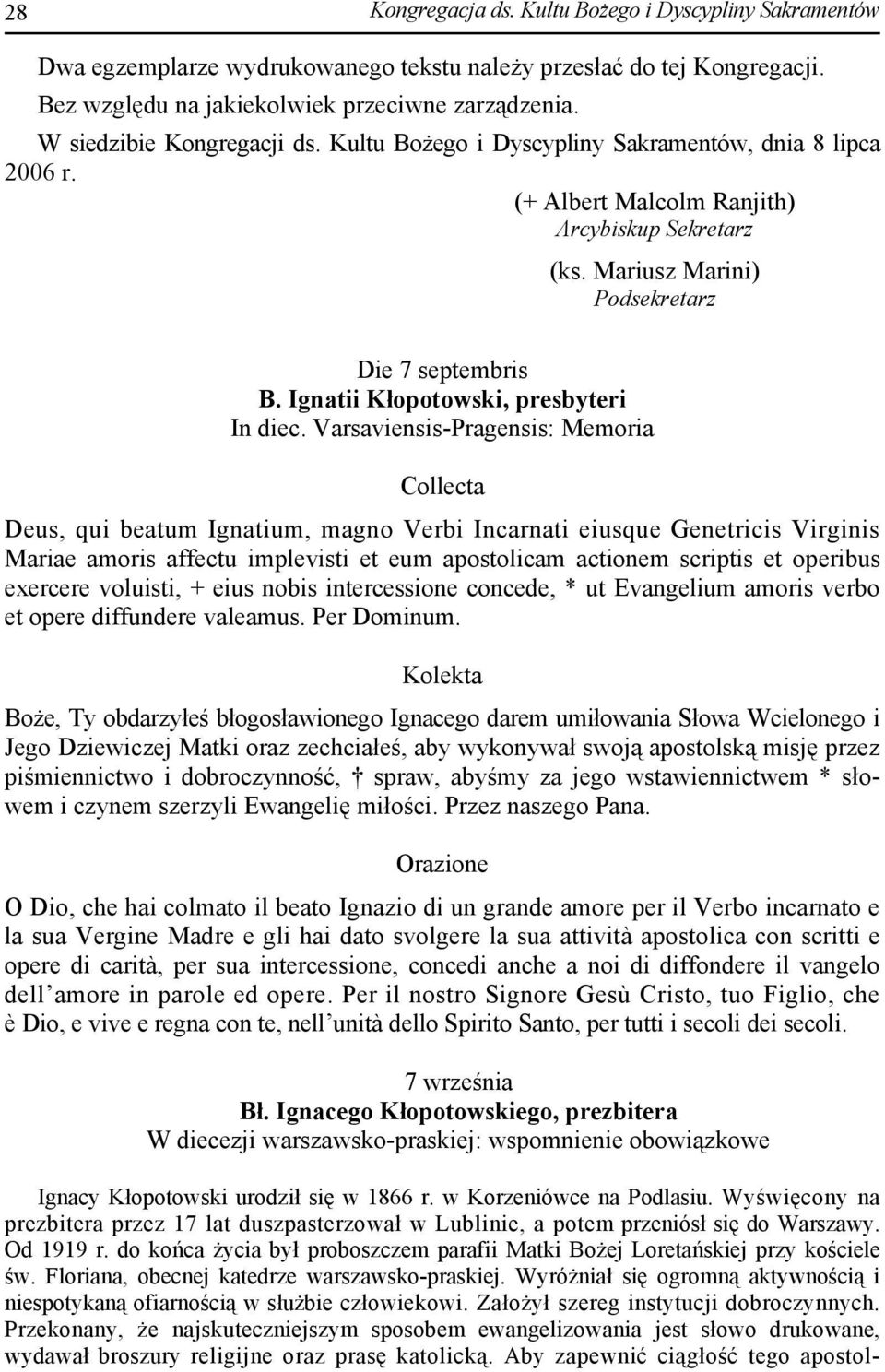 Ignatii Kłopotowski, presbyteri In diec.