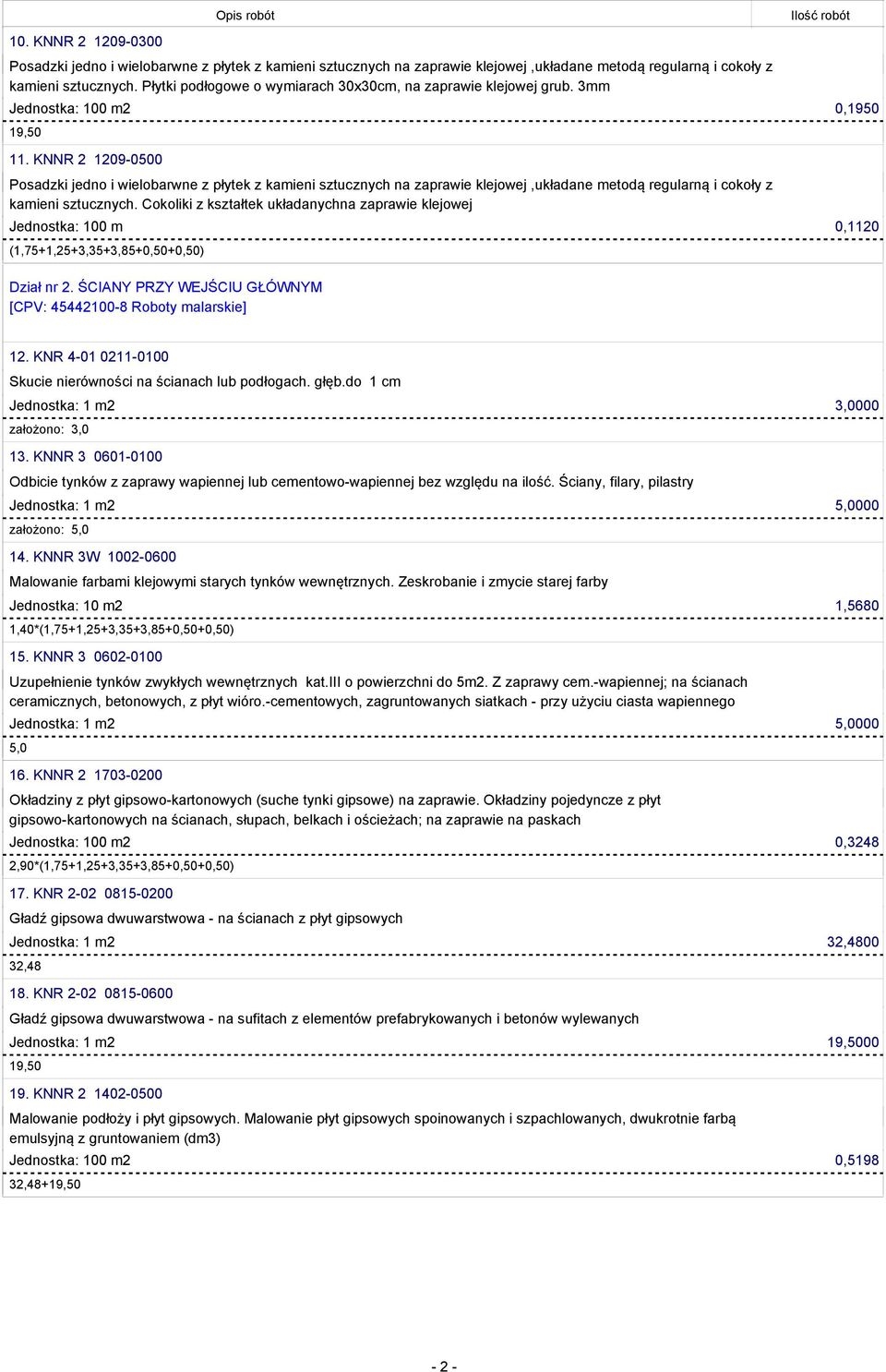 KNNR 2 1209-0500 Posadzki jedno i wielobarwne z płytek z kamieni sztucznych na zaprawie klejowej,układane metodą regularną i cokoły z kamieni sztucznych.
