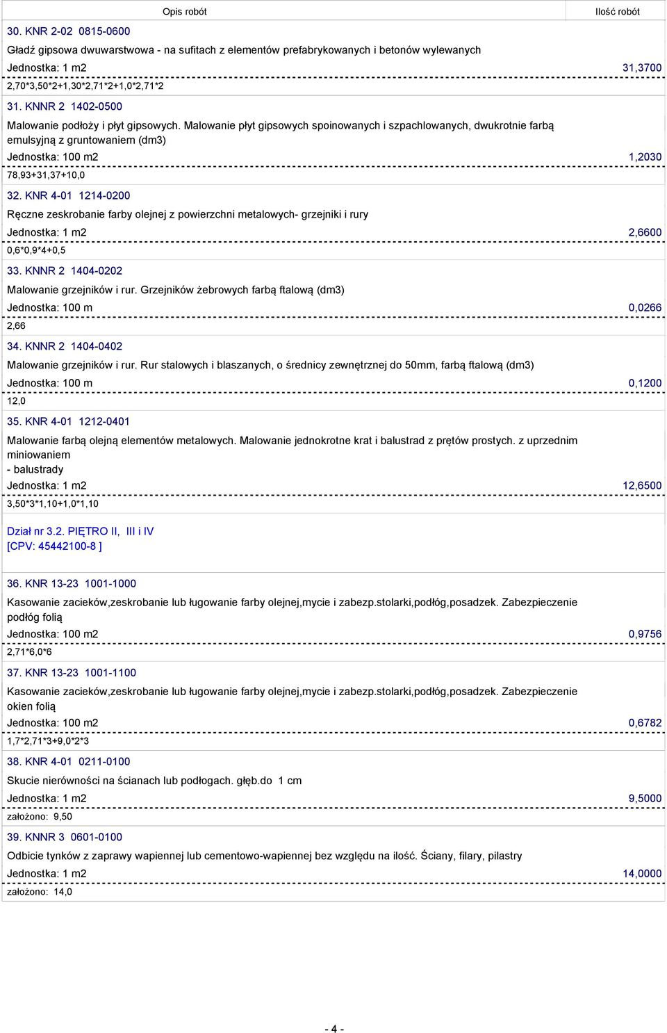 Malowanie płyt gipsowych spoinowanych i szpachlowanych, dwukrotnie farbą emulsyjną z gruntowaniem (dm3) Jednostka: 100 m2 1,2030 78,93+31,37+10,0 32.