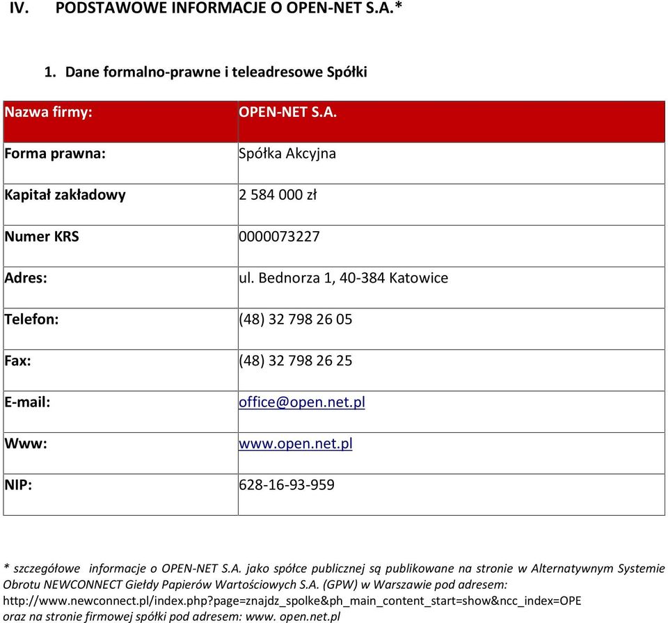 A. jako spółce publicznej są publikowane na stronie w Alternatywnym Systemie Obrotu NEWCONNECT Giełdy Papierów Wartościowych S.A. (GPW) w Warszawie pod adresem: http://www.