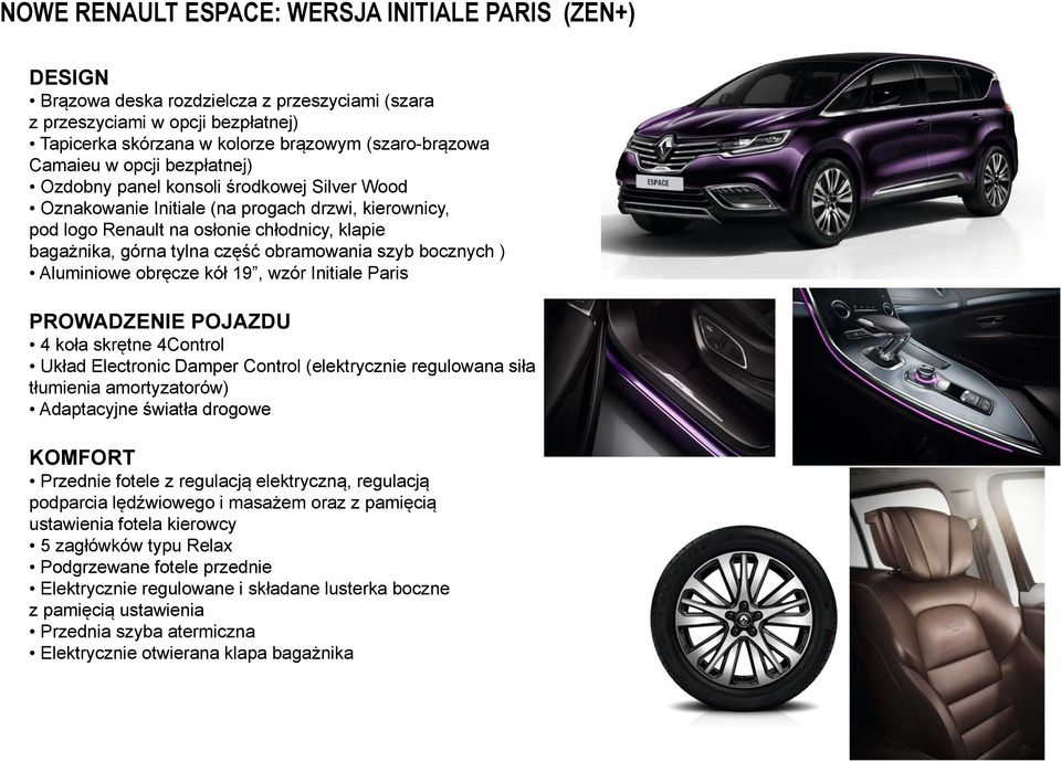 bocznych ) Aluminiowe obręcze kół 19, wzór Initiale Paris PROWADZENIE POJAZDU 4 koła skrętne 4Control Układ Electronic Damper Control (elektrycznie regulowana siła tłumienia amortyzatorów)