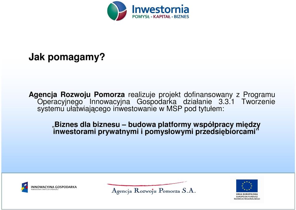 Operacyjnego Innowacyjna Gospodarka działanie 3.