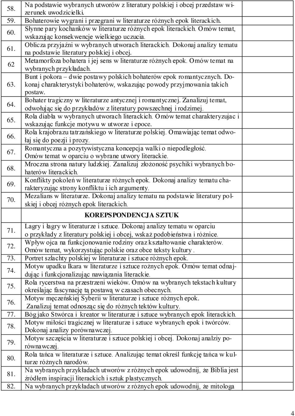 Dokonaj analizy tematu na podstawie literatury polskiej i obcej. 62 Metamorfoza bohatera i jej sens w literaturze różnych epok. Omów temat na wybranych przykładach.