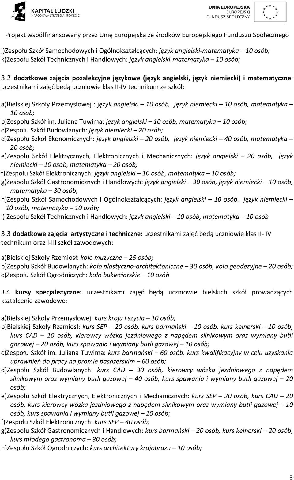 angielski 10 osób, język niemiecki 10 osób, matematyka 10 osób; b)zespołu Szkół im.