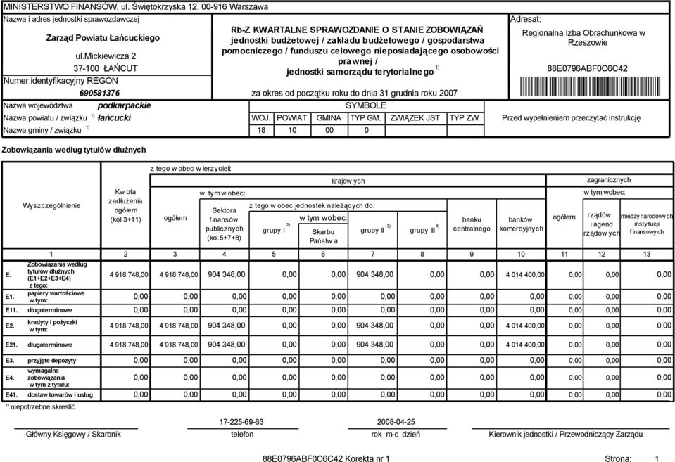 według tytułów dłużnych Wyszczególnienie 1) Kw ota zadłużenia (kol.