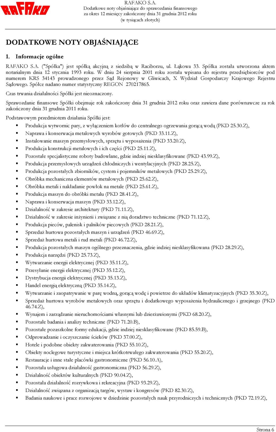 W dniu 24 sierpnia 2001 roku została wpisana do rejestru przedsiębiorców pod numerem KRS 34143 prowadzonego przez Sąd Rejonowy w Gliwicach, X Wydział Gospodarczy Krajowego Rejestru Sądowego.