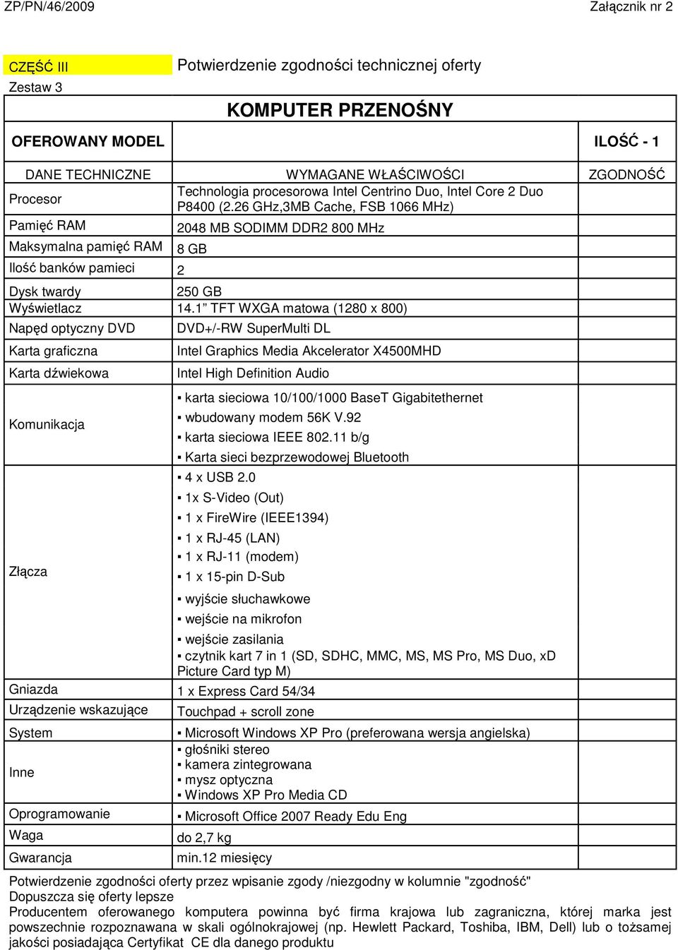 1 TFT WXGA matowa (1280 x 800) Napęd optyczny DVD Karta graficzna Karta dźwiekowa Komunikacja DVD+/-RW SuperMulti DL Intel Graphics Media Akcelerator X4500MHD Intel High Definition Audio karta