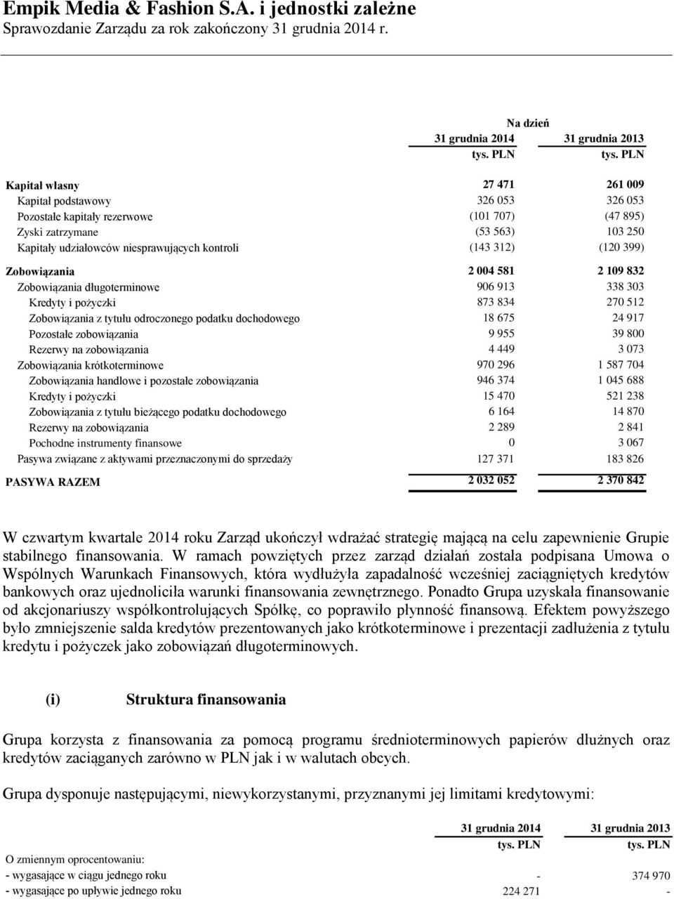 odroczonego podatku dochodowego 18 675 24 917 Pozostałe zobowiązania 9 955 39 800 Rezerwy na zobowiązania 4 449 3 073 Zobowiązania krótkoterminowe 970 296 1 587 704 Zobowiązania handlowe i pozostałe