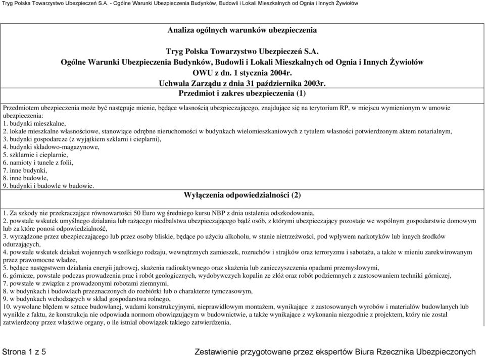 Przedmiot i zakres ubezpieczenia (1) Przedmiotem ubezpieczenia może być następuje mienie, będące własnością ubezpieczającego, znajdujące się na terytorium RP, w miejscu wymienionym w umowie