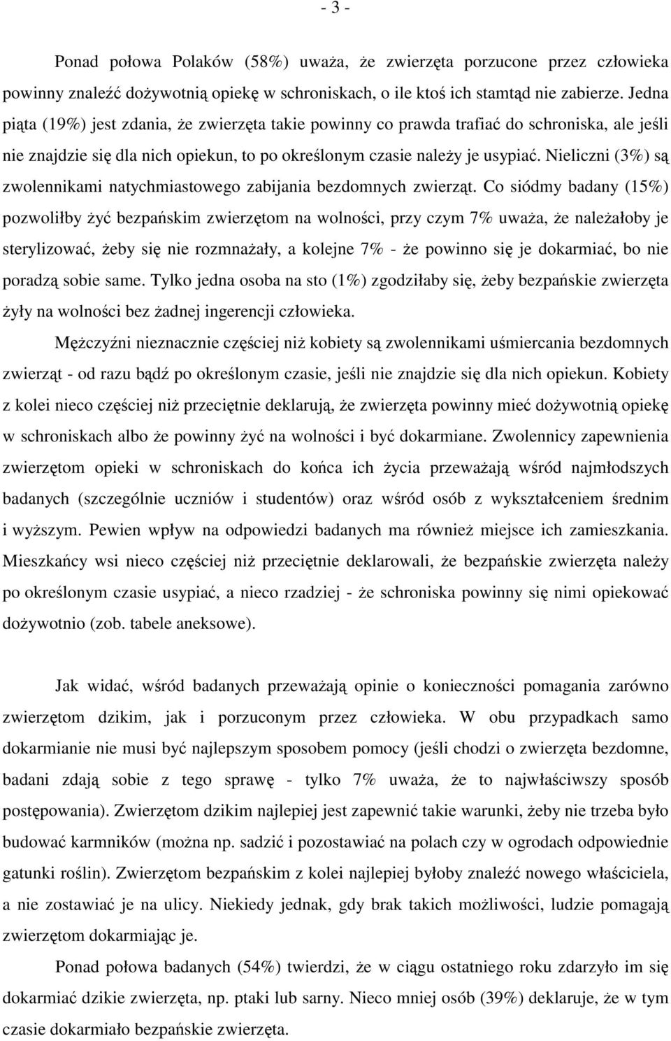 Nieliczni (3%) są zwolennikami natychmiastowego zabijania bezdomnych zwierząt.