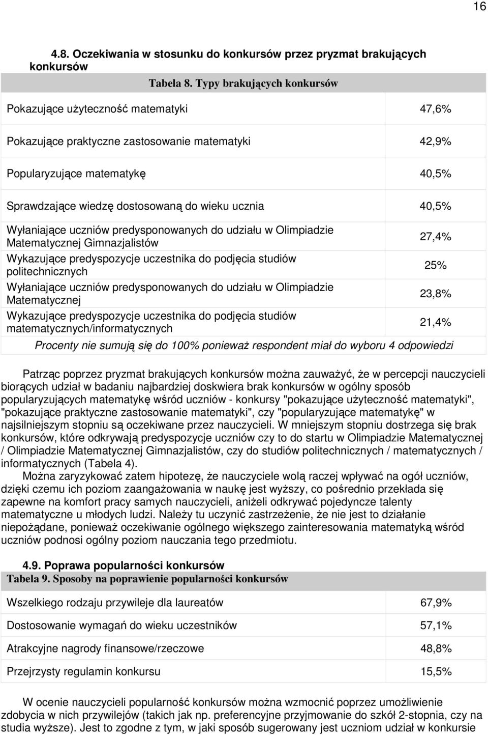 Wyłaniające ucznió predysponoanych do udziału Olimpiadzie Matematycznej Gimnazjalistó Wykazujące predyspozycje uczestnika do podjęcia studió politechnicznych Wyłaniające ucznió predysponoanych do