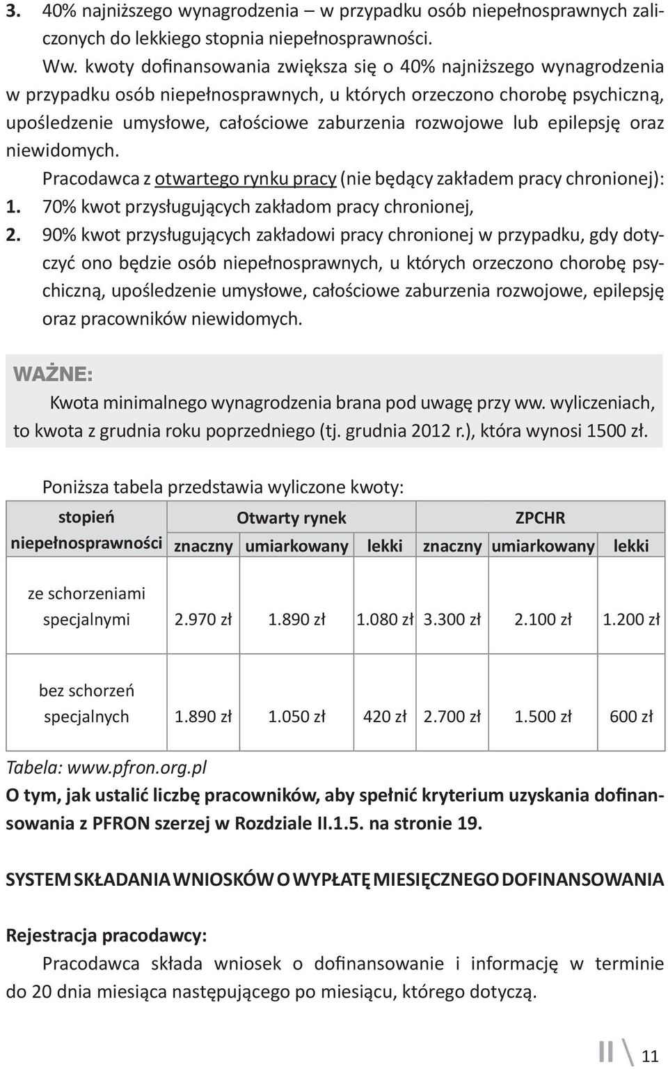 lub epilepsję oraz niewidomych. Pracodawca z otwartego rynku pracy (nie będący zakładem pracy chronionej): 1. 70% kwot przysługujących zakładom pracy chronionej, 2.