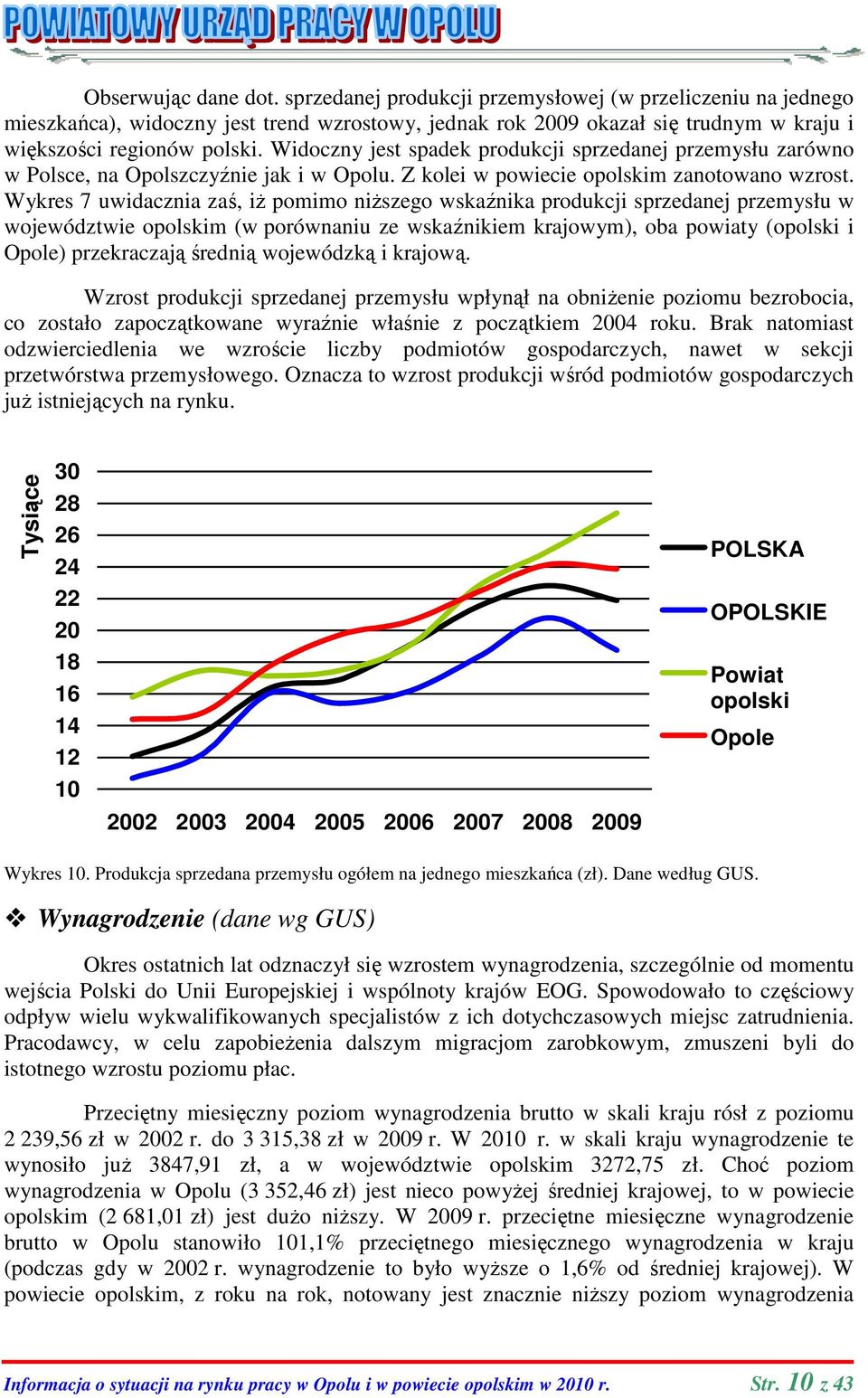 Wykres 7 uwidacznia zaś, iż pomimo niższego wskaźnika produkcji sprzedanej przemysłu w województwie opolskim (w porównaniu ze wskaźnikiem krajowym), oba powiaty (opolski i Opole) przekraczają średnią