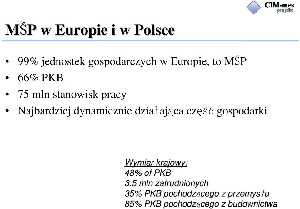 część gospodarki Wymiar krajowy: 48% of PKB 3.