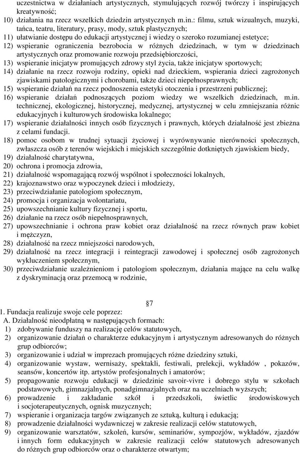 artystycznych m.in.