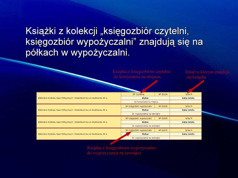 Książka z księgozbioru czytelnido korzystania na miejscu Dział w