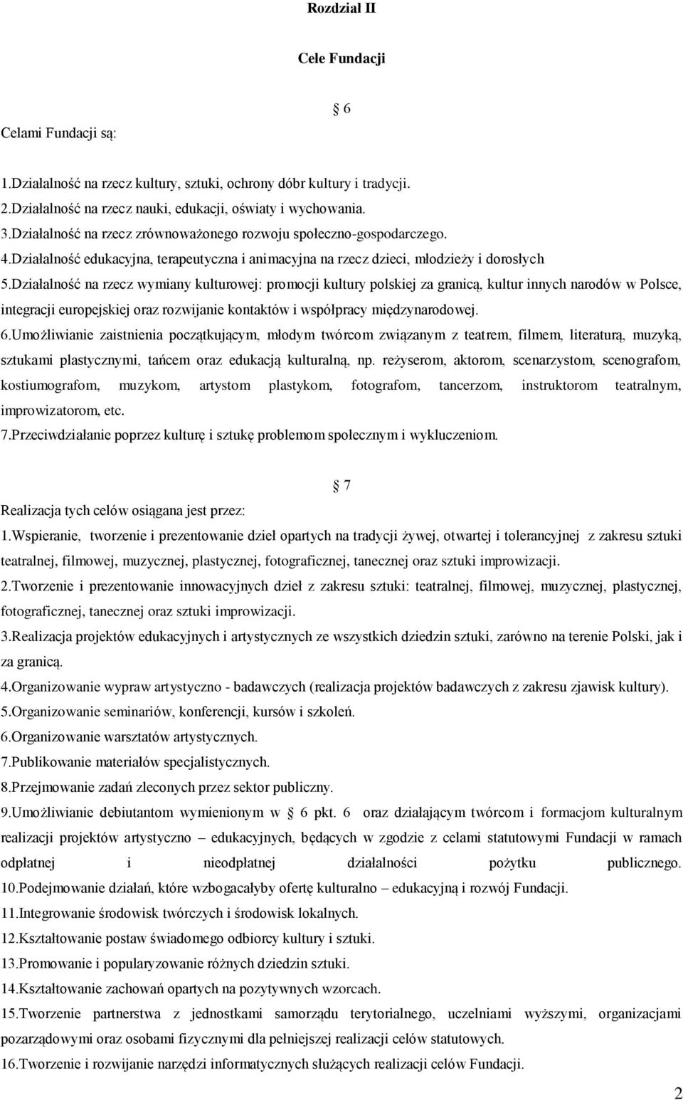 Działalność na rzecz wymiany kulturowej: promocji kultury polskiej za granicą, kultur innych narodów w Polsce, integracji europejskiej oraz rozwijanie kontaktów i współpracy międzynarodowej. 6.