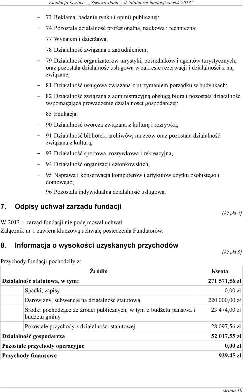 porządku w budynkach; 82 Działalność związana z administracyjną obsługą biura i pozostała działalność wspomagająca prowadzenie działalności gospodarczej; 85 Edukacja; 90 Działalność twórcza związana
