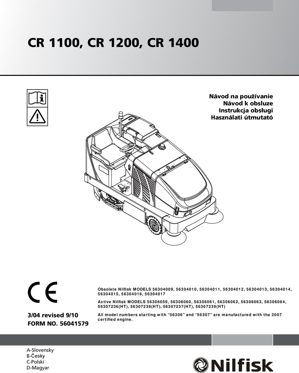 56041579 Active Nilfisk MODELS 56306059, 56306060, 56306061, 56306062, 56306063, 56306064, 56307236(HT), 56307238(HT),