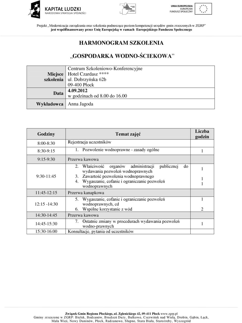 Zawartość pozwolenia wodnoprawnego 4. Wygaszanie, cofanie i ograniczanie pozwoleń wodnoprawnych :45-:5 Przerwa kanapkowa 5.