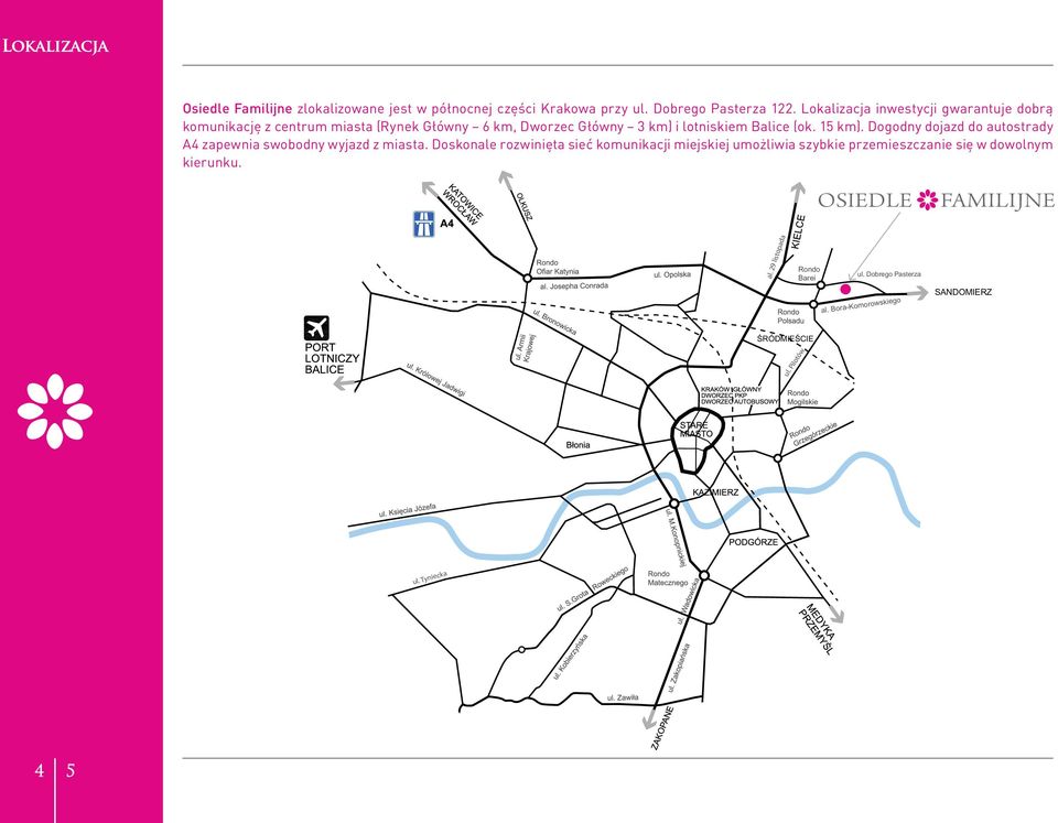 5 km). Dogodny dojazd do autostrady A4 zapewnia swobodny wyjazd z miasta.