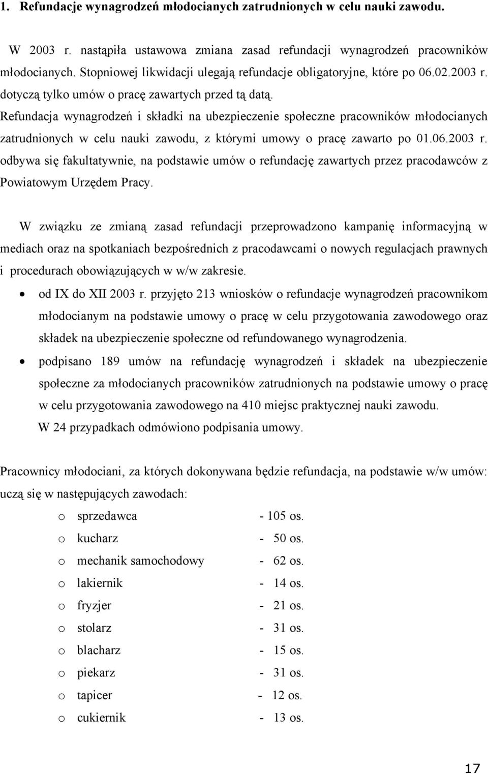 Refundacja wynagrodzeń i składki na ubezpieczenie społeczne pracowników młodocianych zatrudnionych w celu nauki zawodu, z którymi umowy o pracę zawarto po 01.06.2003 r.