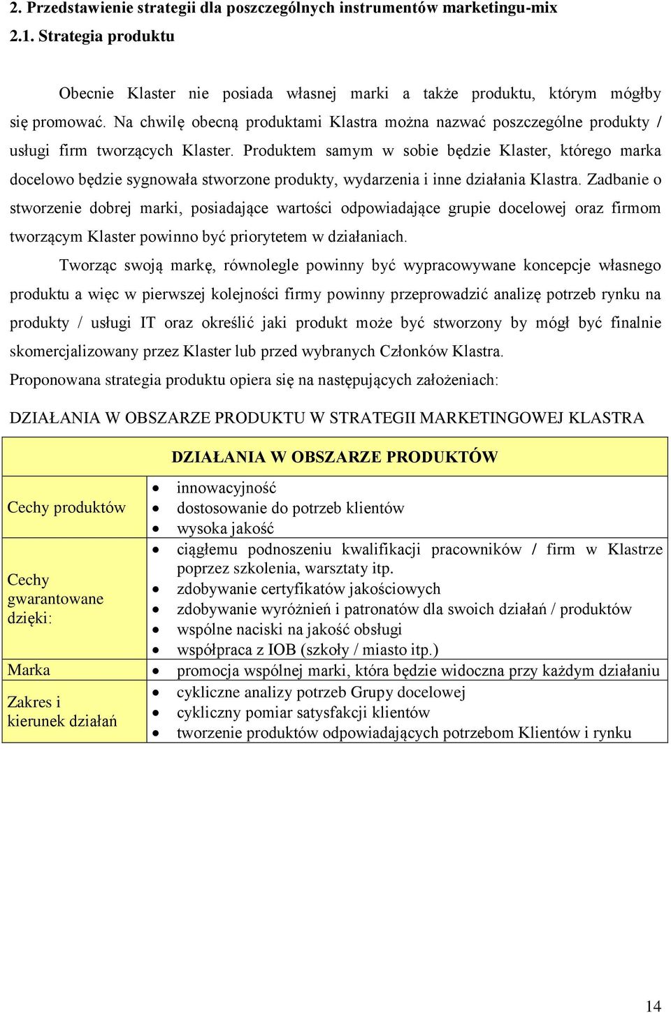 Produktem samym w sobie będzie Klaster, którego marka docelowo będzie sygnowała stworzone produkty, wydarzenia i inne działania Klastra.