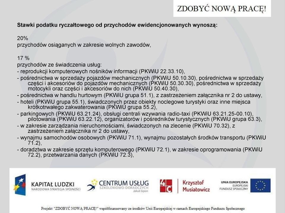 40.30), - pośrednictwa w handlu hurtowym (PKWiU grupa 51.1), z zastrzeżeniem załącznika nr 2 do ustawy, - hoteli (PKWiU grupa 55.