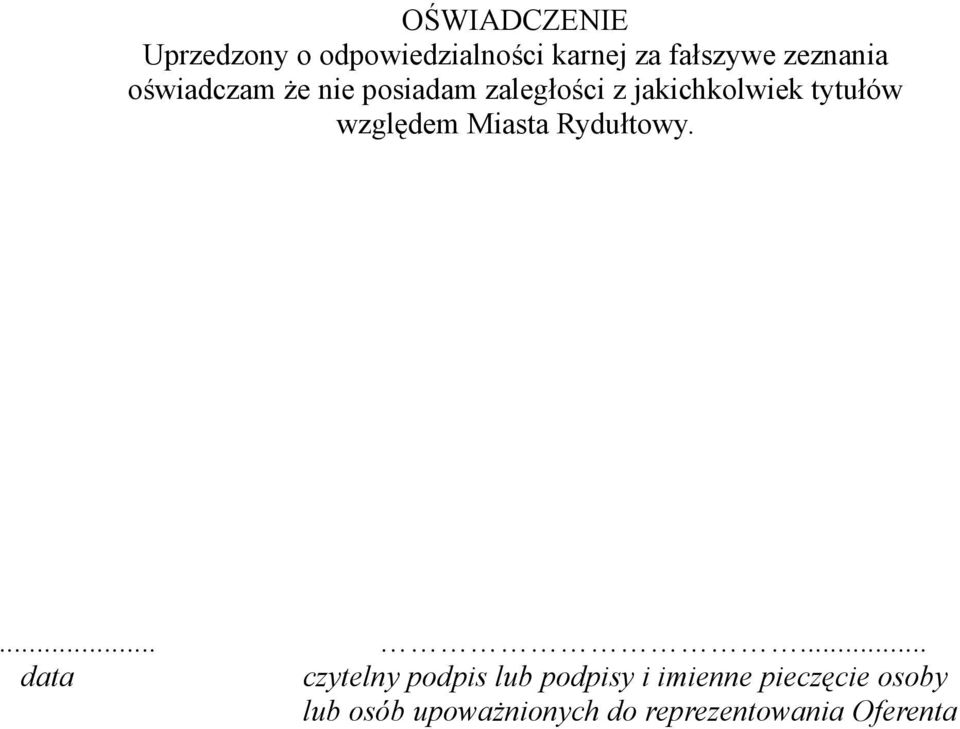 tytułów względem Miasta Rydułtowy.