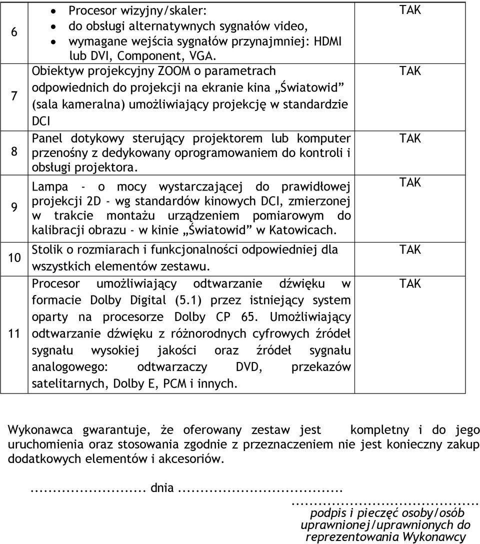 komputer przenośny z dedykowany oprogramowaniem do kontroli i obsługi projektora.
