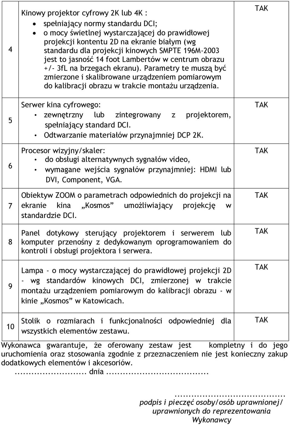 Parametry te muszą być zmierzone i skalibrowane urządzeniem pomiarowym do kalibracji obrazu w trakcie montażu urządzenia.