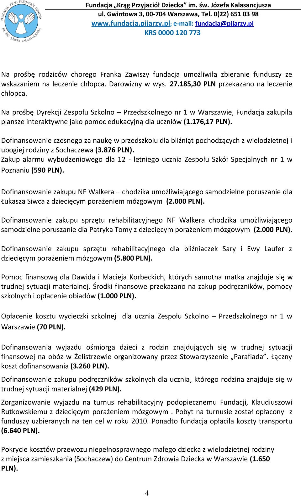 Dofinansowanie czesnego za naukę w przedszkolu dla bliźniąt pochodzących z wielodzietnej i ubogiej rodziny z Sochaczewa (3.876 PLN).