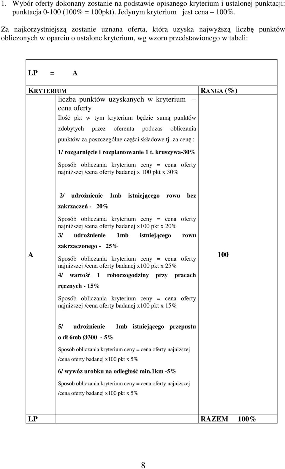 punktów uzyskanych w kryterium cena oferty Ilość pkt w tym kryterium będzie sumą punktów zdobytych przez oferenta podczas obliczania punktów za poszczególne części składowe tj.