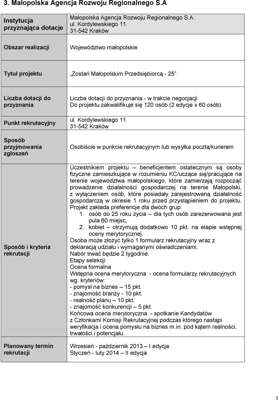 Kordylewskiego 11 31-542 Kraków Osobiście w punkcie rekrutacyjnym lub wysyłka pocztą/kurierem Uczestnikiem projektu beneficjentem ostatecznym są osoby fizyczne zamieszkujące w rozumieniu KC/uczące