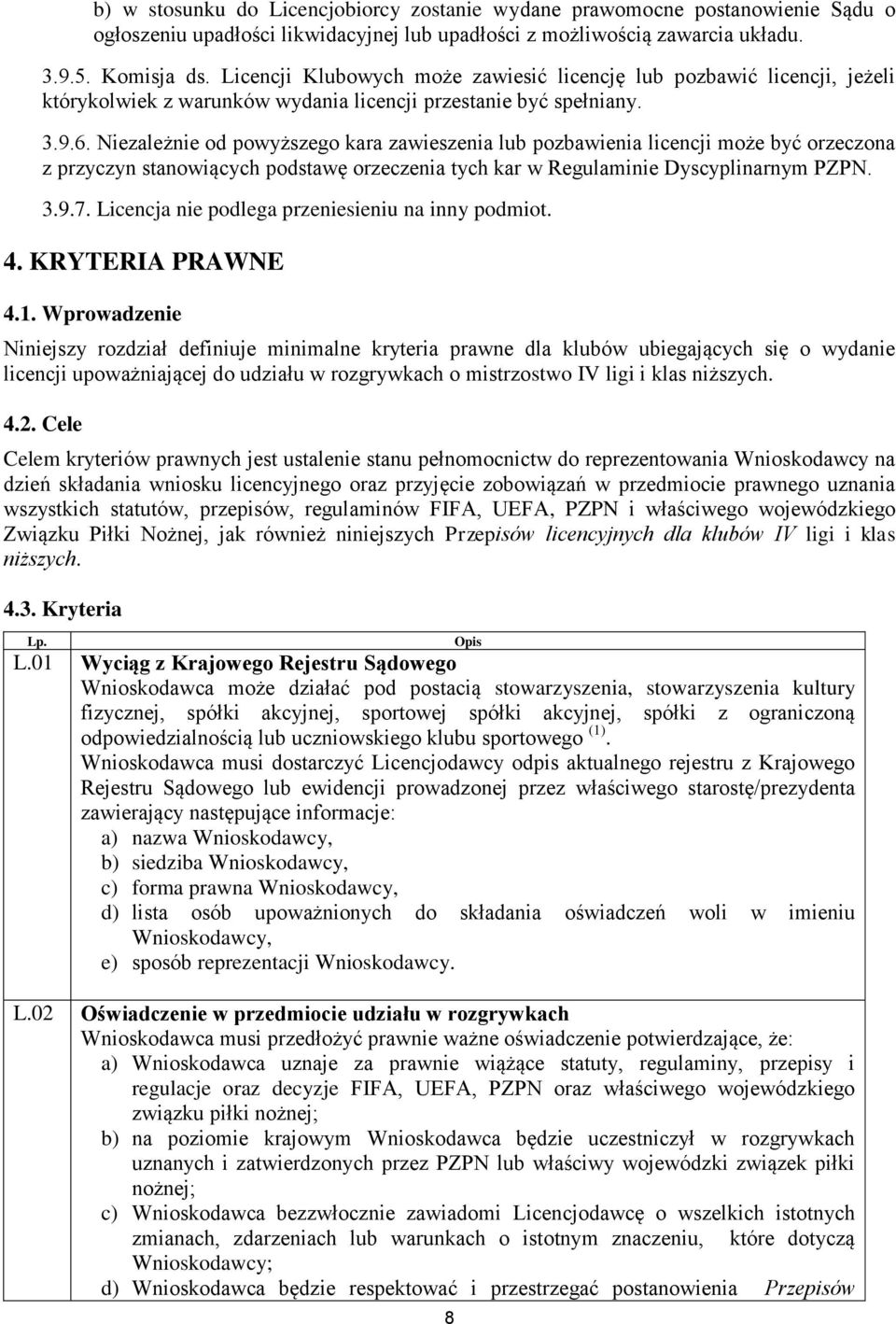 Niezależnie od powyższego kara zawieszenia lub pozbawienia licencji może być orzeczona z przyczyn stanowiących podstawę orzeczenia tych kar w Regulaminie Dyscyplinarnym PZPN. 3.9.7.