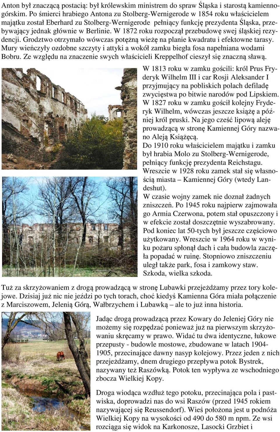W 1872 roku rozpoczął przebudowę swej śląskiej rezydencji. Grodztwo otrzymało wówczas potężną wieżę na planie kwadratu i efektowne tarasy.