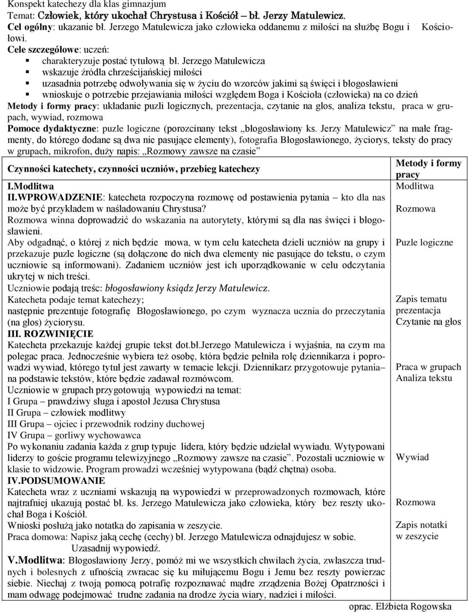 Jerzego Matulewicza wskazuje źródła chrześcijańskiej miłości uzasadnia potrzebę odwoływania się w życiu do wzorców jakimi są święci i błogosławieni wnioskuje o potrzebie przejawiania miłości względem