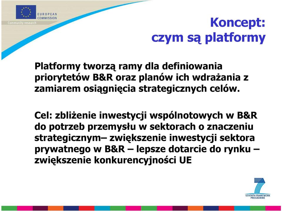 Cel: zbliŝenie inwestycji wspólnotowych w B&R do potrzeb przemysłu w sektorach o znaczeniu