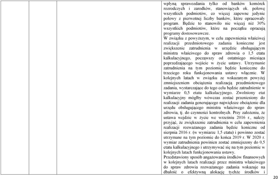 W związku z powyższym, w celu zapewnienia właściwej realizacji przedmiotowego zadania konieczne jest zwiększenie zatrudnienia w urzędzie obsługującym ministra właściwego do spraw zdrowia o 1,5 etatu