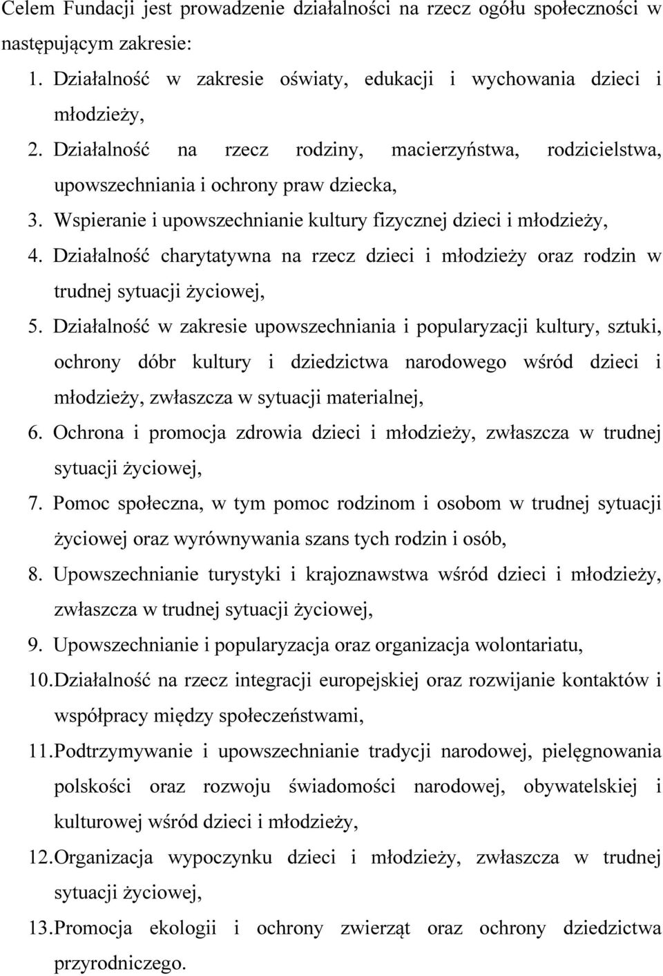 Działalność charytatywna na rzecz dzieci i młodzieży oraz rodzin w trudnej sytuacji życiowej, 5.