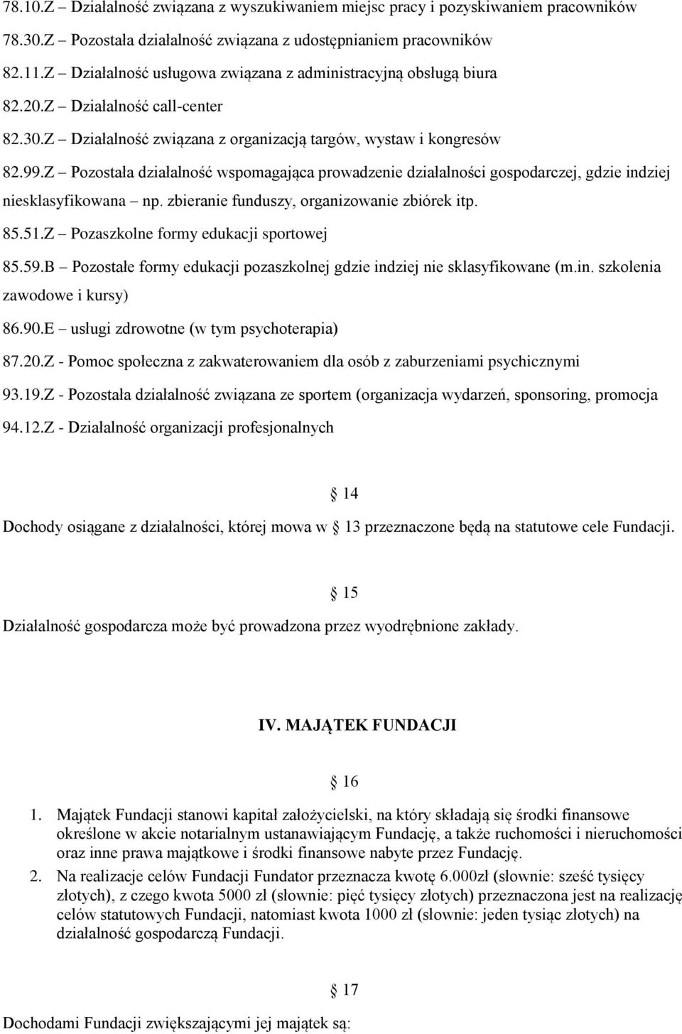 Z Pozostała działalność wspomagająca prowadzenie działalności gospodarczej, gdzie indziej niesklasyfikowana np. zbieranie funduszy, organizowanie zbiórek itp. 85.51.