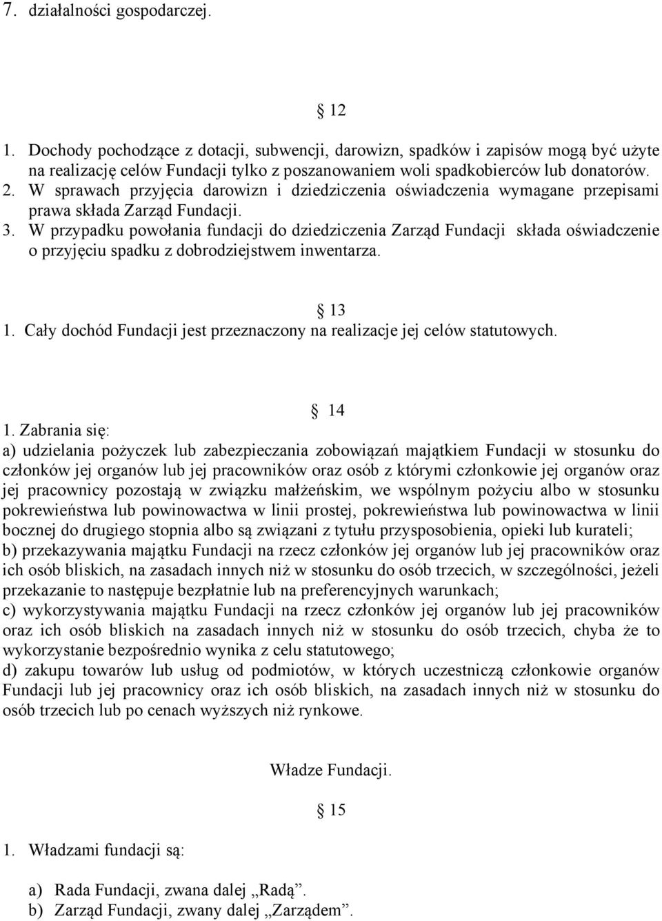 W sprawach przyjęcia darowizn i dziedziczenia oświadczenia wymagane przepisami prawa składa Zarząd Fundacji. 3.