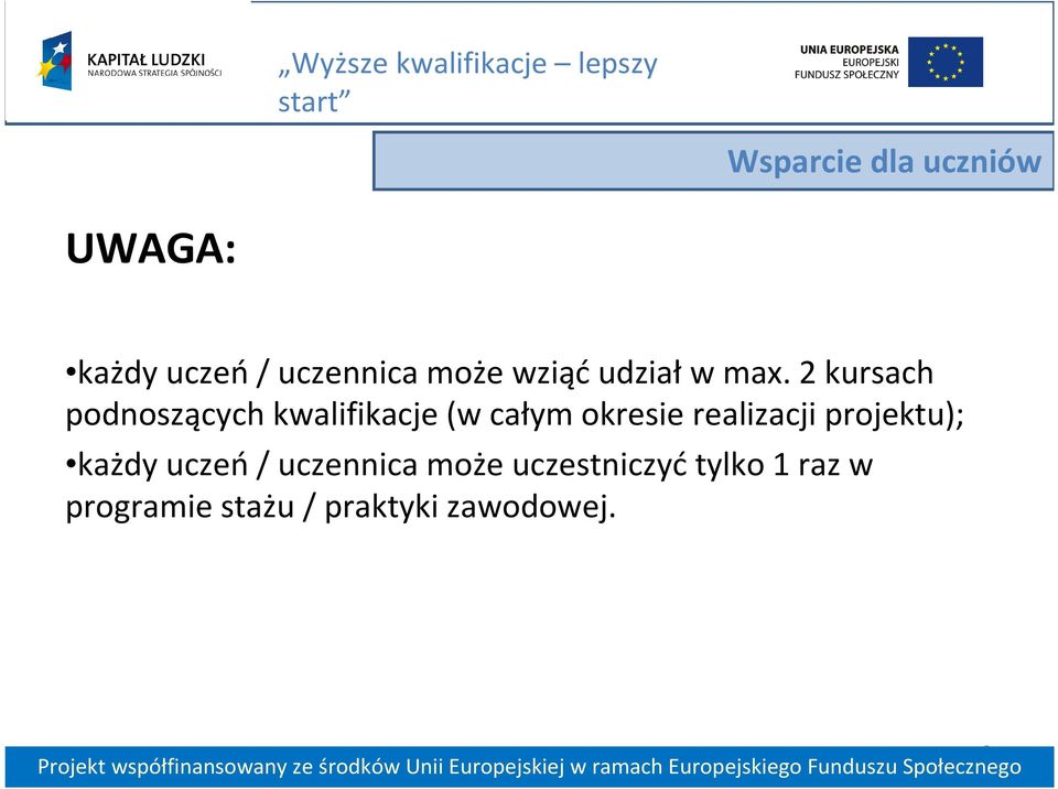 2 kursach podnoszących kwalifikacje (w całym okresie