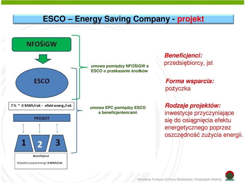 pomiędzy ESCO a beneficjentem/ami NFOŚiGW Rodzaje projektów: inwestycje