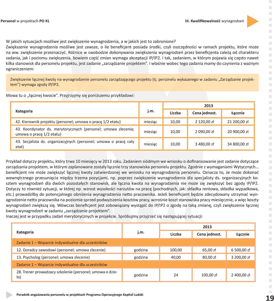 Różnice w swobodzie dokonywania zwiększenia wynagrodzeń przez beneficjenta zależą od charakteru zadania, jak i poziomu zwiększenia, bowiem część zmian wymaga akceptacji IP/IP2.