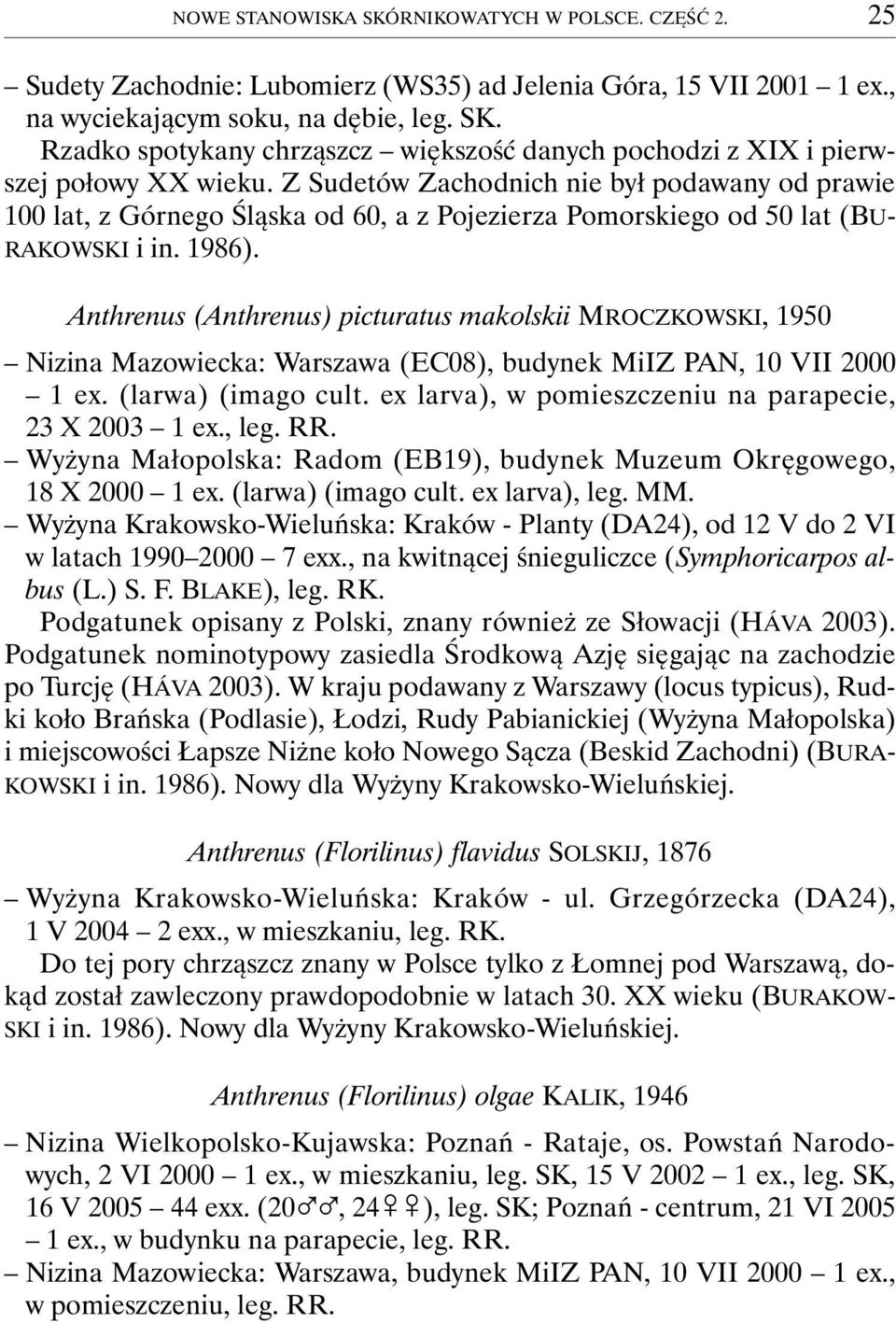 Anthrenus (Anthrenus) picturatus makolskii MROCZKOWSKI, 1950 Nizina Mazowiecka: Warszawa (EC08), budynek MiIZ PAN, 10 VII 2000 1 ex. (larwa) (imago cult.