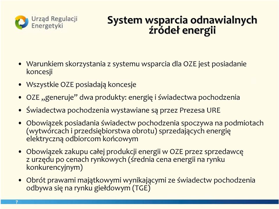 podmiotach (wytwórcach i przedsiębiorstwa obrotu) sprzedających energię elektryczną odbiorcom końcowym Obowiązek zakupu całej produkcji energii w OZE przez sprzedawcę