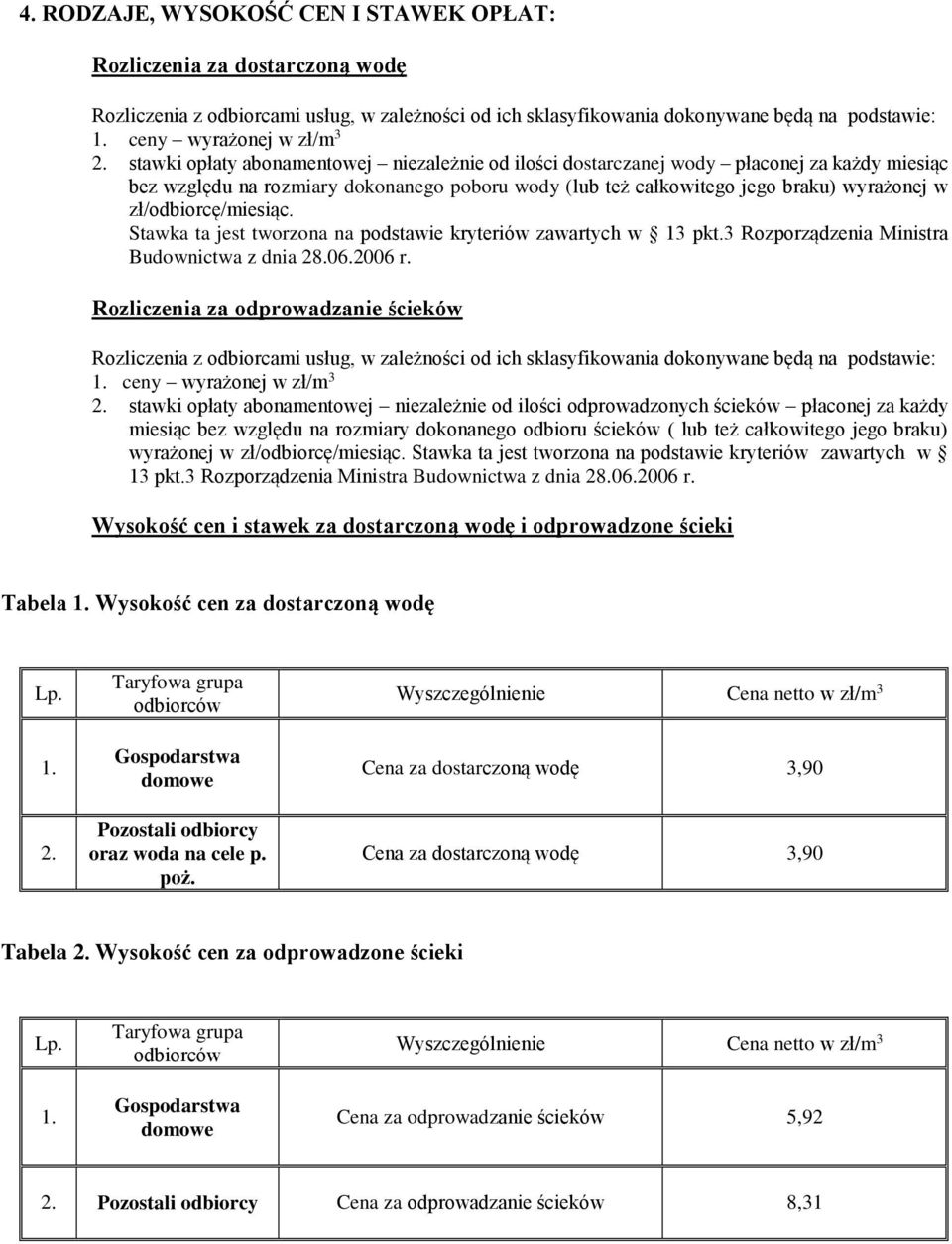 zł/odbiorcę/miesiąc. Stawka ta jest tworzona na podstawie kryteriów zawartych w 13 pkt.3 Rozporządzenia Ministra Budownictwa z dnia 28.06.2006 r.