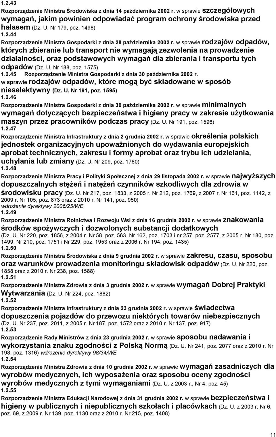 w sprawie rodzajów odpadów, których zbieranie lub transport nie wymagają zezwolenia na prowadzenie działalności, oraz podstawowych wymagań dla zbierania i transportu tych odpadów (Dz. U. Nr 188, poz.